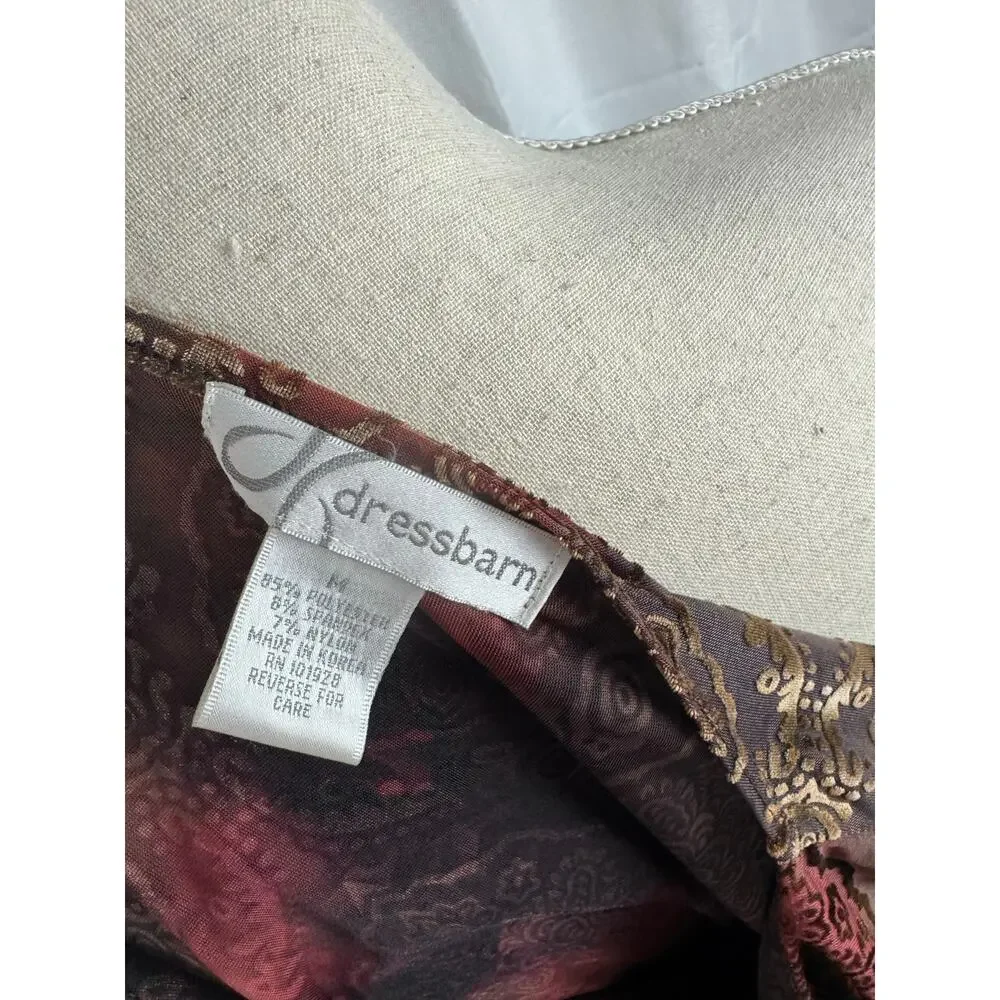 DressBarn Burnout Velvet Mesh Ruffle Top Sheer Floral Metallic Bell Sleeve - Picture 7 of 7